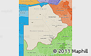 Shaded Relief Map of Botswana, political shades outside