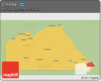 Savanna Style 3D Map of Chobe, single color outside