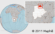 Gray Location Map of Chobe, highlighted country, within the entire country, hill shading