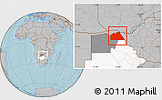 Gray Location Map of Chobe, highlighted country, highlighted parent region, hill shading