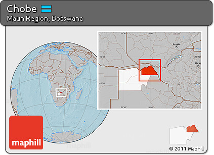 Gray Location Map of Chobe, highlighted parent region, hill shading