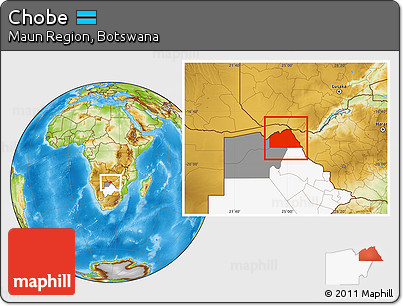 Physical Location Map of Chobe, highlighted country, highlighted parent region