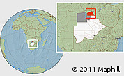 Savanna Style Location Map of Chobe, highlighted country, highlighted parent region, within the entire country, hill shading