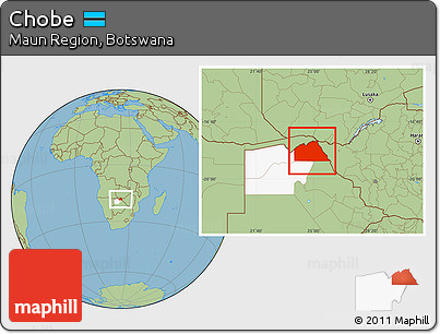 Savanna Style Location Map of Chobe, highlighted parent region