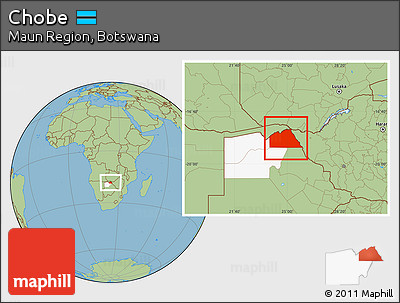 Savanna Style Location Map of Chobe, highlighted parent region