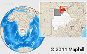 Shaded Relief Location Map of Chobe, highlighted country, highlighted parent region, within the entire country