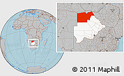 Gray Location Map of Maun Region, highlighted country, within the entire country, hill shading