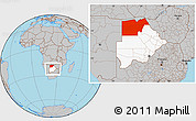 Gray Location Map of Maun Region, highlighted country, within the entire country