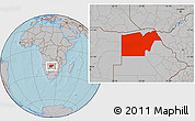 Gray Location Map of Maun Region, hill shading