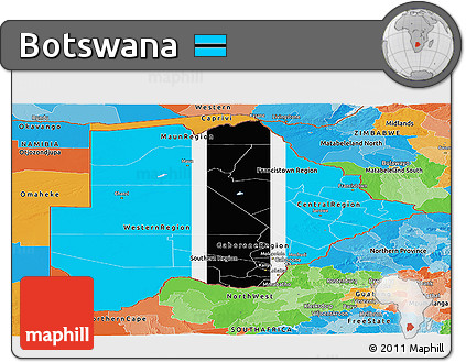 Flag Panoramic Map of Botswana, political outside, flag rotated