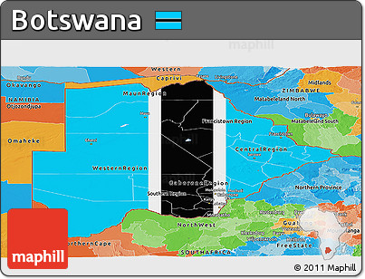 Flag Panoramic Map of Botswana, political outside, flag rotated