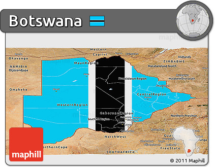 Flag Panoramic Map of Botswana, satellite outside, flag rotated