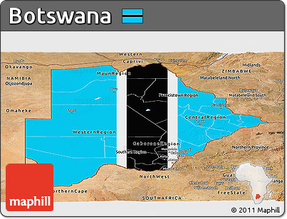 Flag Panoramic Map of Botswana, satellite outside, flag rotated