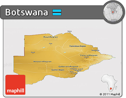 Physical Panoramic Map of Botswana, cropped outside