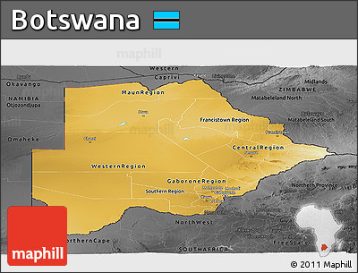 Physical Panoramic Map of Botswana, darken, desaturated