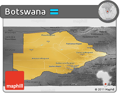 Physical Panoramic Map of Botswana, darken, desaturated