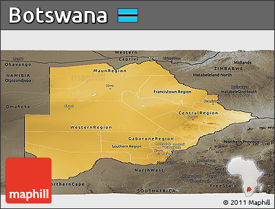Physical Panoramic Map of Botswana, darken, semi-desaturated