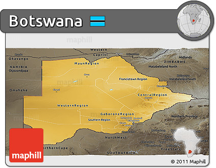 Physical Panoramic Map of Botswana, darken, semi-desaturated
