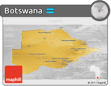 Physical Panoramic Map of Botswana, lighten, desaturated