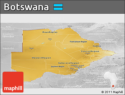 Physical Panoramic Map of Botswana, lighten, desaturated