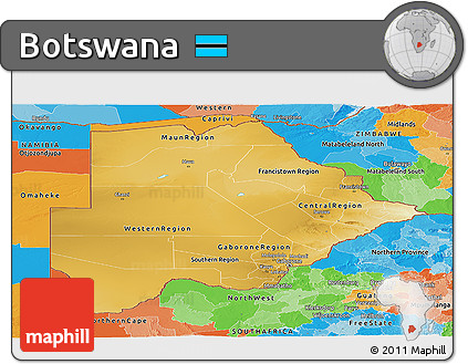 Physical Panoramic Map of Botswana, political outside