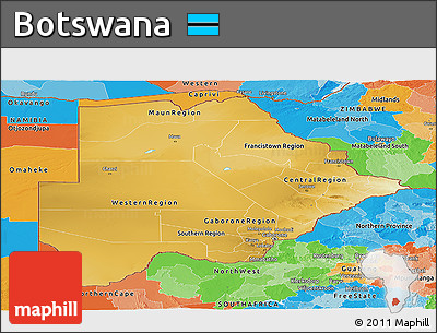 Physical Panoramic Map of Botswana, political outside
