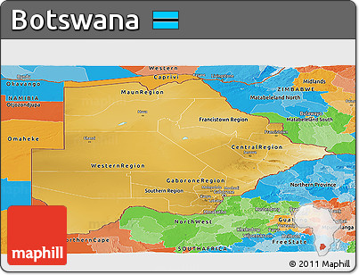 Physical Panoramic Map of Botswana, political outside