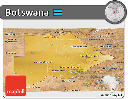 Physical Panoramic Map of Botswana, satellite outside