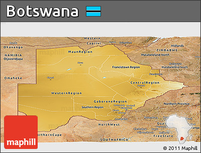 Physical Panoramic Map of Botswana, satellite outside