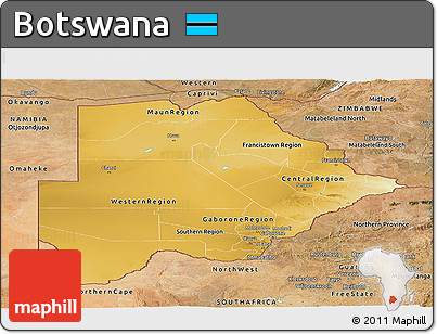 Physical Panoramic Map of Botswana, satellite outside