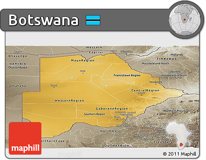 Physical Panoramic Map of Botswana, semi-desaturated