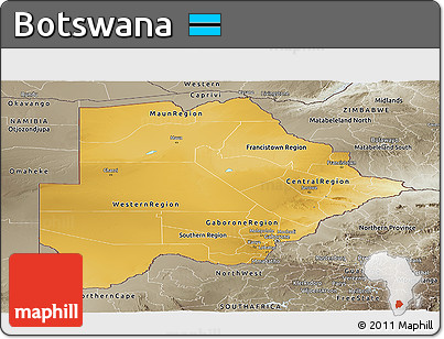 Physical Panoramic Map of Botswana, semi-desaturated