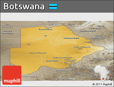 Physical Panoramic Map of Botswana, semi-desaturated