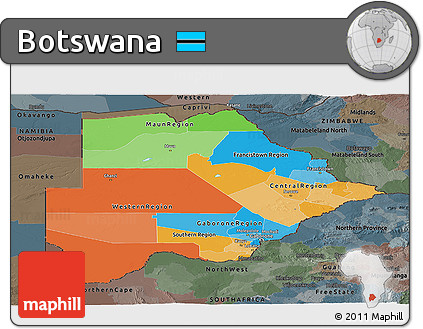 Political Panoramic Map of Botswana, darken, semi-desaturated