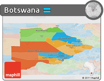 Political Panoramic Map of Botswana, lighten