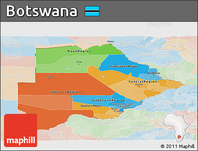 Political Panoramic Map of Botswana, lighten