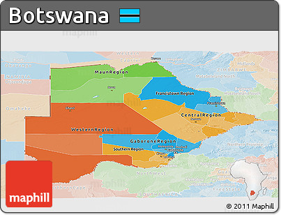 Political Panoramic Map of Botswana, lighten