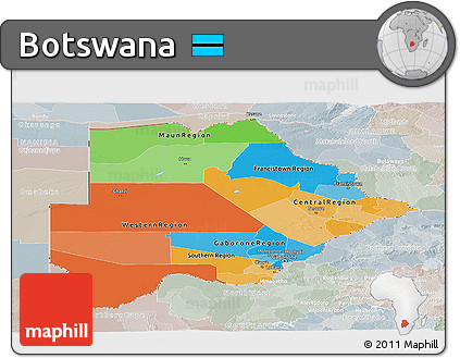 Political Panoramic Map of Botswana, lighten, semi-desaturated