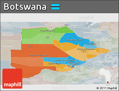 Political Panoramic Map of Botswana, lighten, semi-desaturated