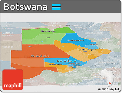 Political Panoramic Map of Botswana, lighten, semi-desaturated