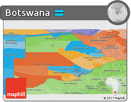 Political Panoramic Map of Botswana, political shades outside