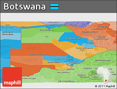 Political Panoramic Map of Botswana, political shades outside