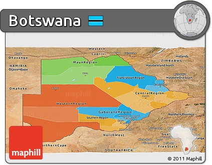 Political Panoramic Map of Botswana, satellite outside