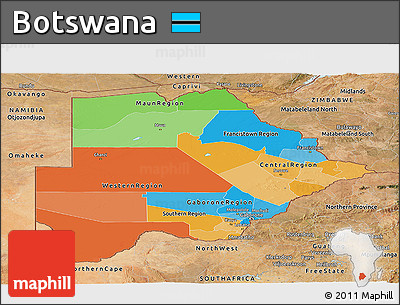 Political Panoramic Map of Botswana, satellite outside
