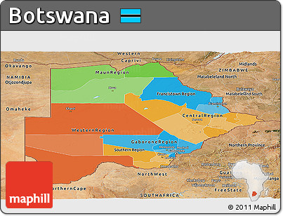 Political Panoramic Map of Botswana, satellite outside