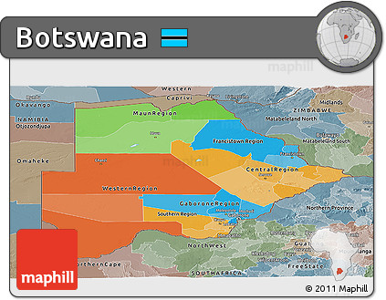 Political Panoramic Map of Botswana, semi-desaturated