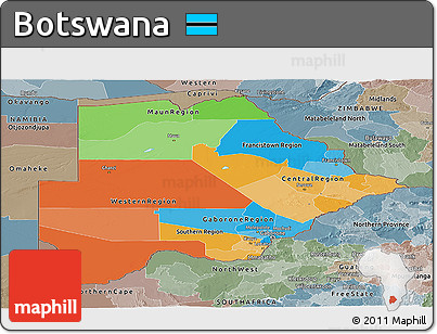 Political Panoramic Map of Botswana, semi-desaturated