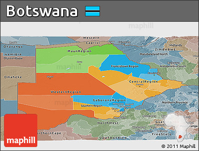 Political Panoramic Map of Botswana, semi-desaturated