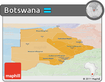 Political Shades Panoramic Map of Botswana, lighten