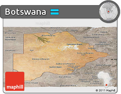 Satellite Panoramic Map of Botswana, semi-desaturated